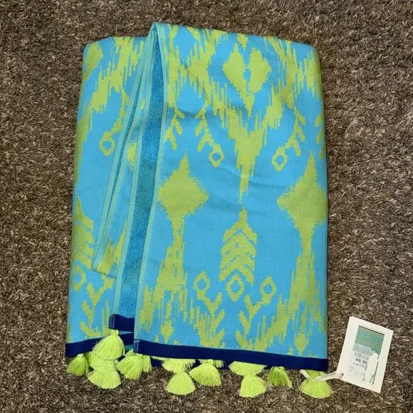 John Robshaw Ravi Peacock Beach Towel w/ Tassels 40