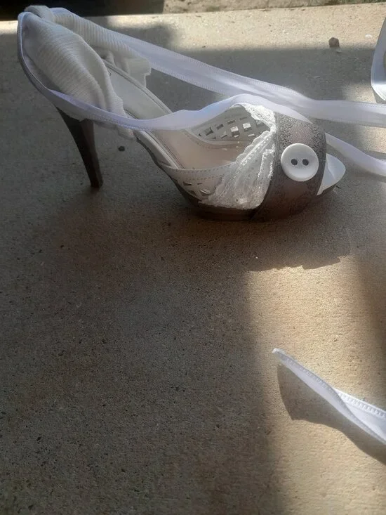 Cute white button heels