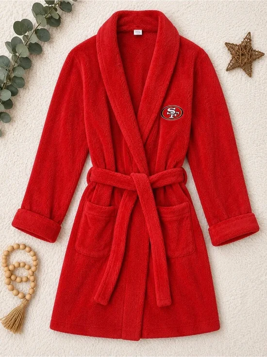 San Francisco 49ers Red Plush Fleece Bathrobe Robe Belted NFL Football