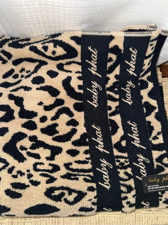 Baby Phat Leopard Print Cotton Bath Towel - Black & Beige new