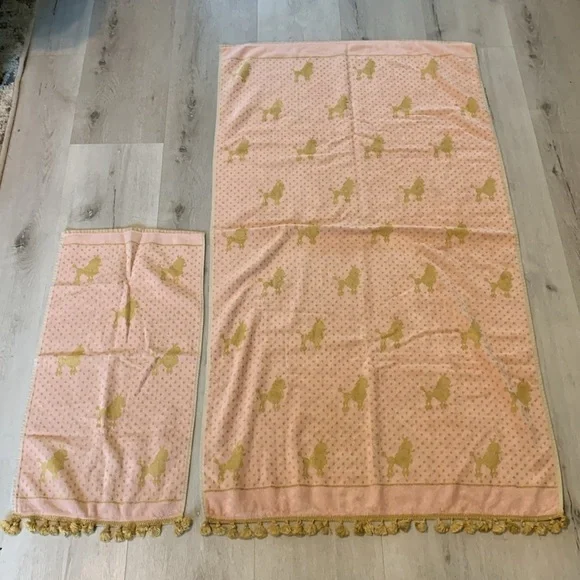 Besana Made in Italy pink & Gold Reversible Towel  POODLES Tassel Fringe vintage