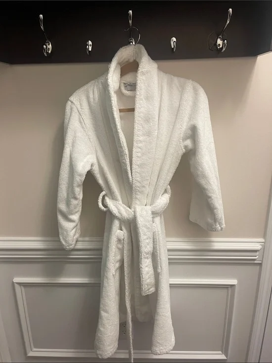Classic White Terry Bathrobe with Shawl Collar