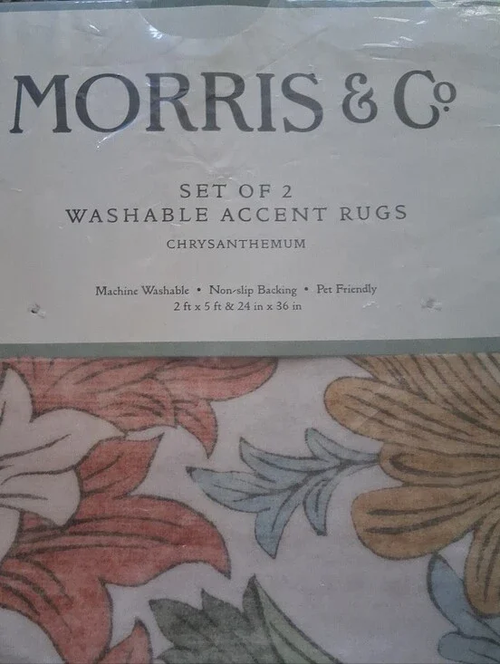 Morris & Co. 2 Piece Washable Accent Rug Set Chrysanthemum NWT