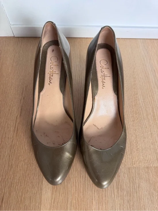 Cole Haan Olive Patent Pointed-Toe Pumps