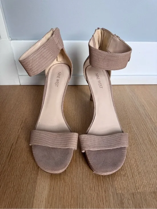 Nine West Women's Taupe Ankle-Strap Heeled Sandals