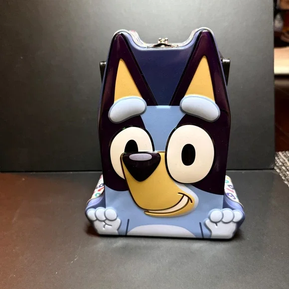 Bluey Storage Tin Box Kids OS Blue New Embossed 3D Character Metal Latch Handle