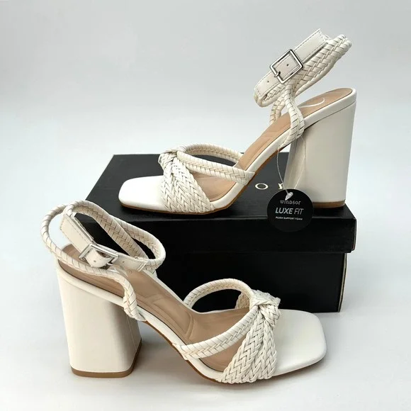 Windsor Chic Steps Womens Block Heels Sz. 6 White Braided Ankle Wrap Elegant NEW