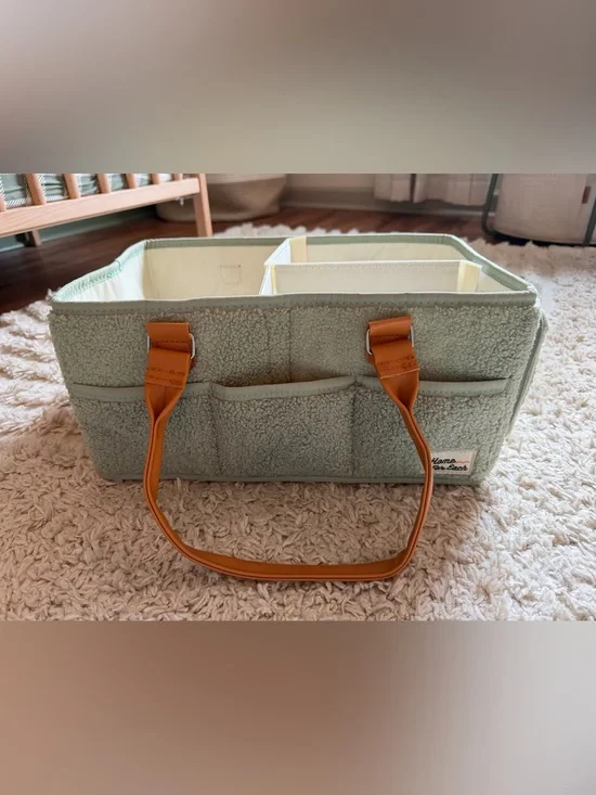 Home For Each Baby Diaper Caddy Safe Green Sherpa Tote Organizer