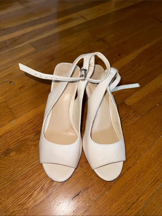 Vince Camuto Cream Open-Toe Ankle-Strap Heels