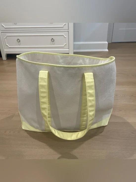 Stoney Clover Lane Canvas Tote with Pale Yellow Trim and Handles
