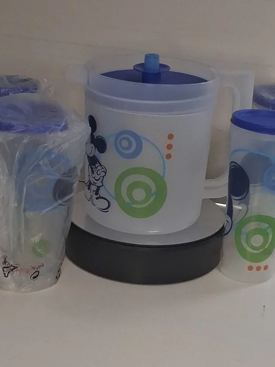 Tupperware White Pitcher Set with Blue, Green and Orange Accents