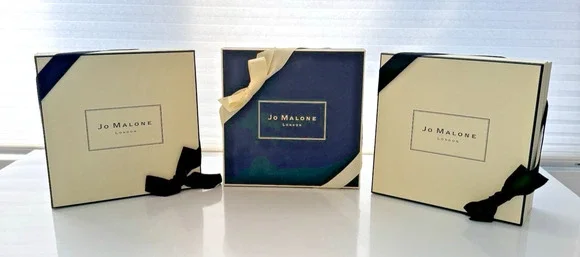 Lot of 3 JO MALONE LONDON Gift Storage Keepsake Boxes with Ribbons Cream Black