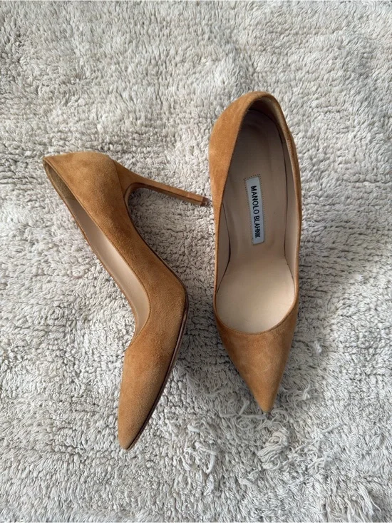 Manolo Blahnik Camel Suede Pointed-Toe Stiletto Pumps