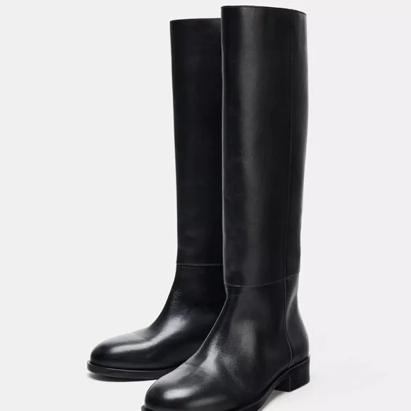 Zara Black Over-the-Knee Leather Boots