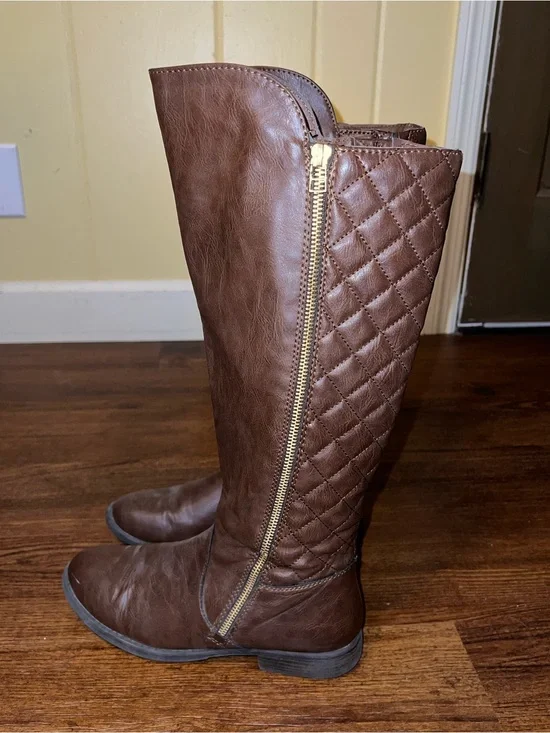Mossimo Supply Brown Quilted Knee-High Tall Boho Y2K Riding Boots Size 8