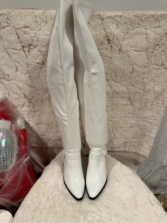 White Pointed Over-the-Knee Women's Boots