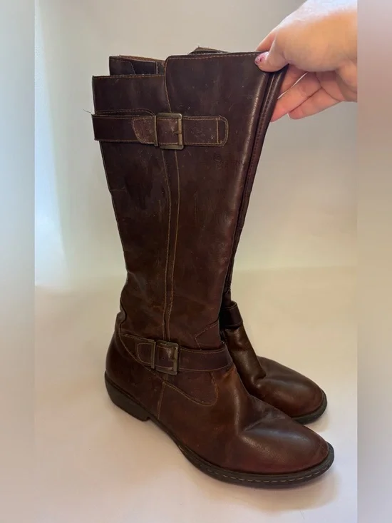 b.o.c. Lampards Dark Brown Leather‎ Over-the-Knee Buckle Boots Size 10