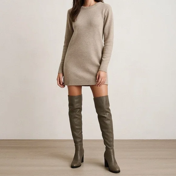 Aldo Casine Taupe Gray Over the Knee Boots Block‎ Heel Faux Leather US 8.5 EUR39