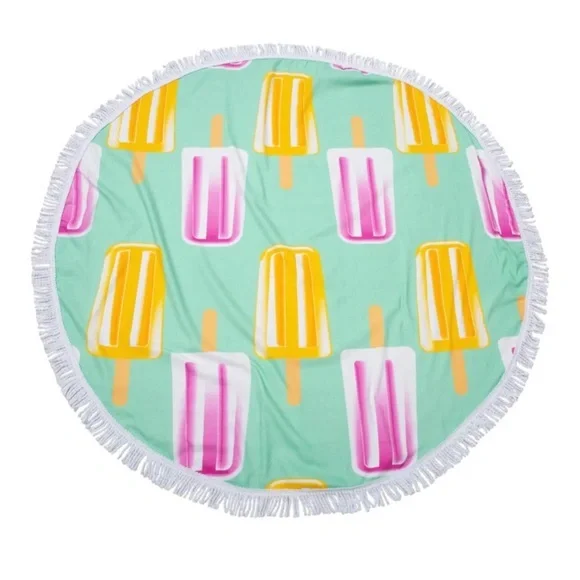 MODA Fringe Seafoam Round‎ Beach Towel Popsicle NWT 55