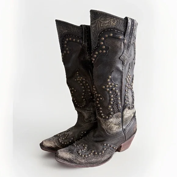CORRAL Women's Gold Print Overlay Snip Toe Cowgirl Boots C2884 Sz 7 Western