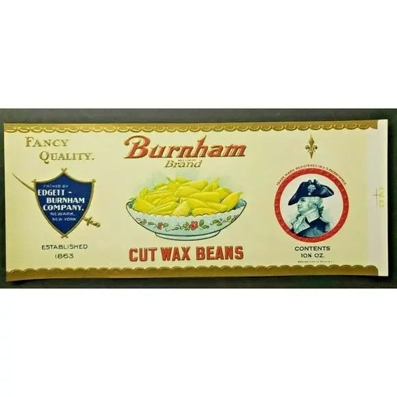 Vintage Burnham Brand Wax Beans‎ Edgett Burnham Co New York 1940s Can Label Z2