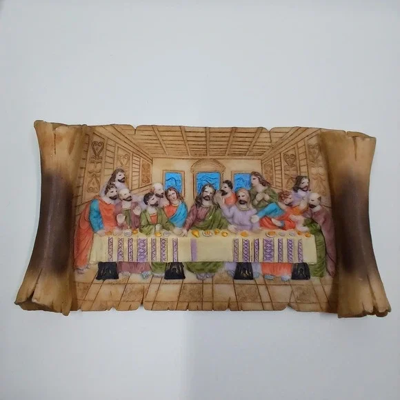 Last Supper 3D Wall Plaque Scroll Style Resin Christian Religious Decor Art‎