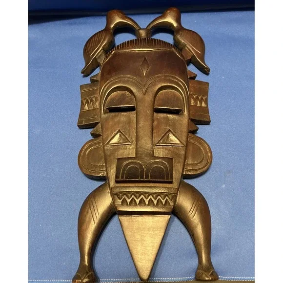 Vtg Hand Carved African Tribal Senufo Kpelie Mask Wood 16x7