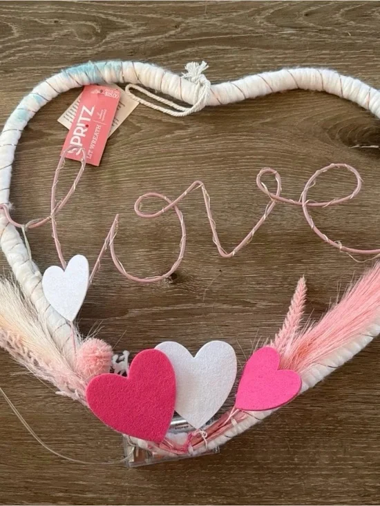Spritz Pink & White Heart 'Love' Wire Wall Hanging