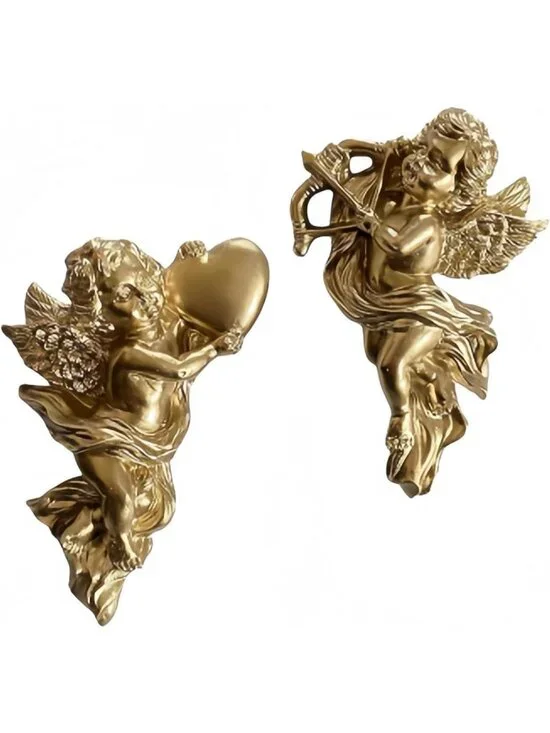 Adorable 2Pcs Cherub Wall Art - Vintage Angel Wings Decor for Home & Wedding