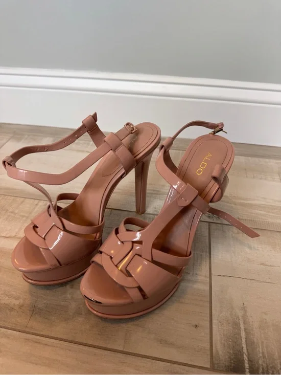 Aldo Glossy Nude-Pink Patent Platform Heels