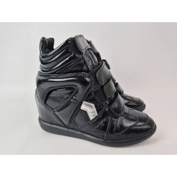 Isabel Marant Women's Black Patent Festive Bekett High-Top Sneakers Size 40