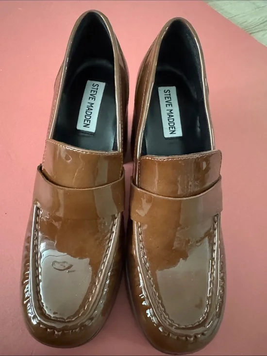 Steve Madden Tan Patent Leather Penny Loafers