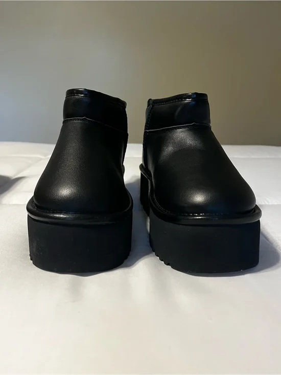 Project cloud black genuine leather womens platf