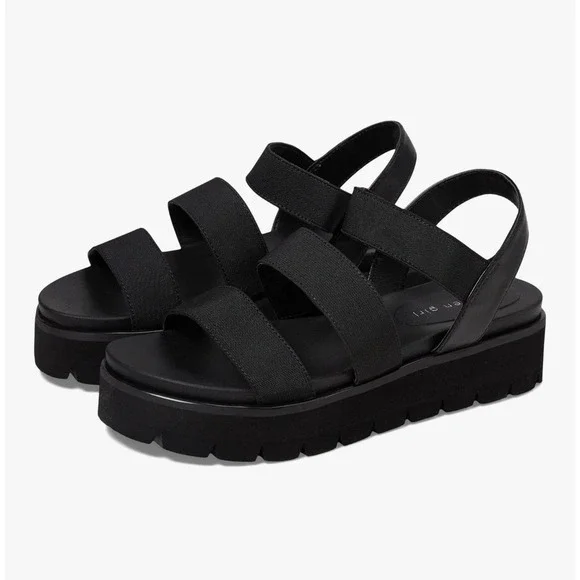 Madden‎ Girl Black Elastic Triple Strap Platform Lug Sole Sandals Slingback