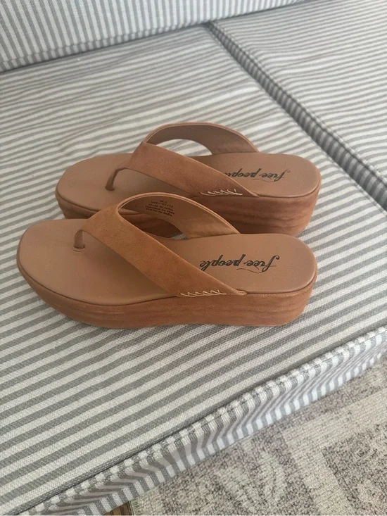 Free People Brown Platform Thong Sandals