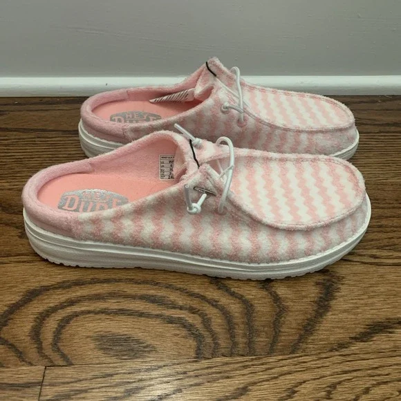 Hey Dude Wendy Stripe Slip Terry Pink/White Shoes Women's Size 9 - 43186-690