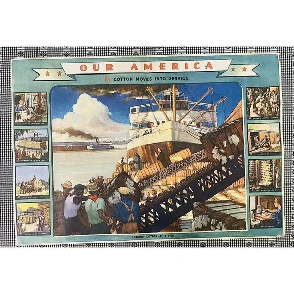 Vintage 1943 Coca-Cola Our America #2 Cotton Teaching Aid Classroom Poster Litho