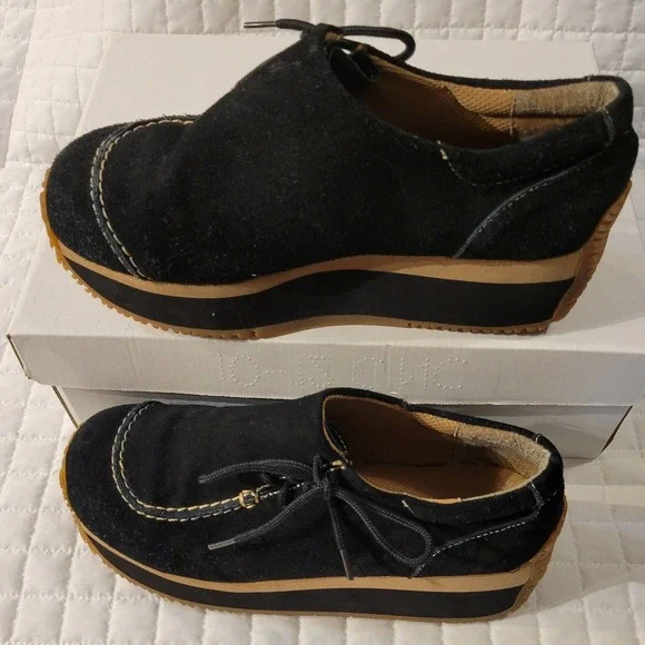 Y2K Splash Fashion Footwear Black Suede 2000s Platforms Beige Trim Festival Cute