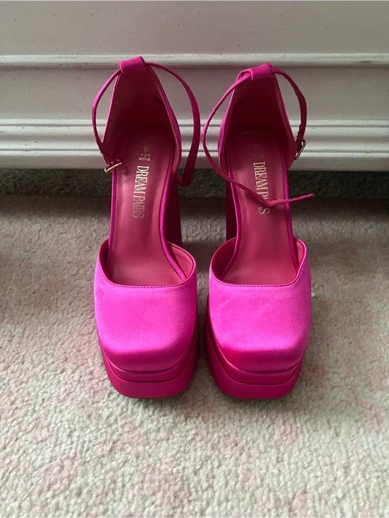 Pink Platform Ankle-Strap Pumps