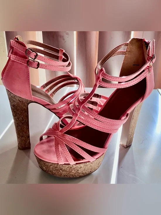 Women's suede Coral Strappy Cork Platform Heels size 8