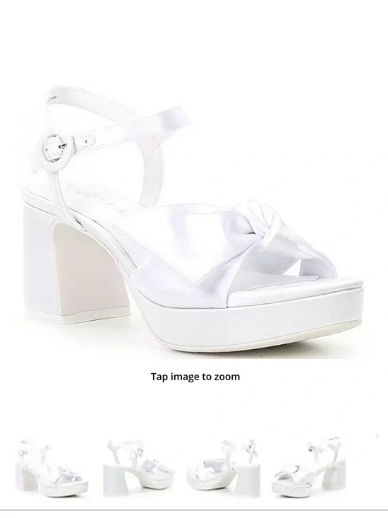 Copper Key White Knotted Platform Block Heel Sandals with Ankle Strap
