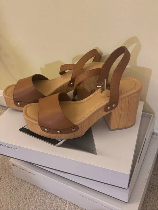 Women's Brown Platform Block Heel Sandals