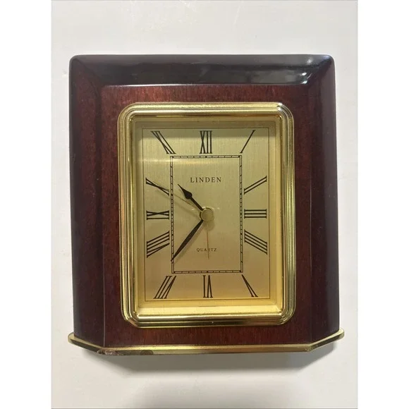 Vtg Office Desk Linden Quartz Mantel Wooden Clock 7