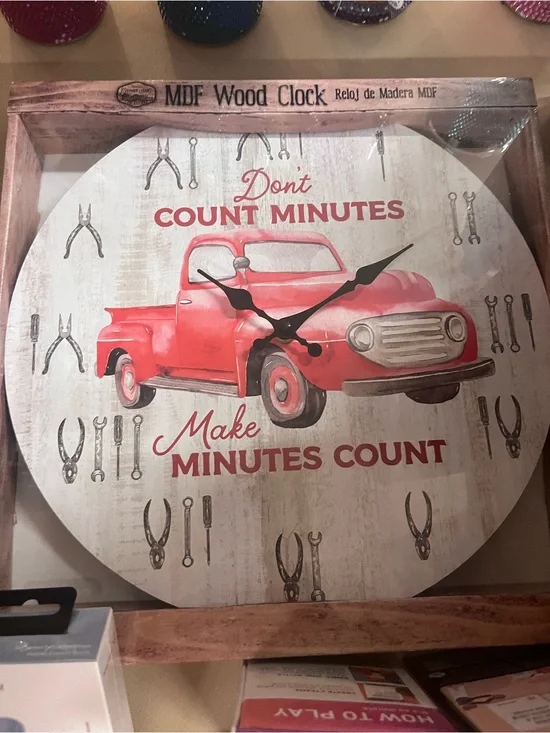 MDF Red Truck Wall Clock - 'Make Minutes Count'