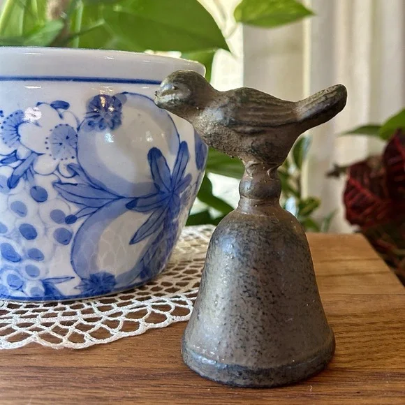 Vintage Cast Iron Bird Dinner Bell Cottagecore Rustic Country Primitive Patina
