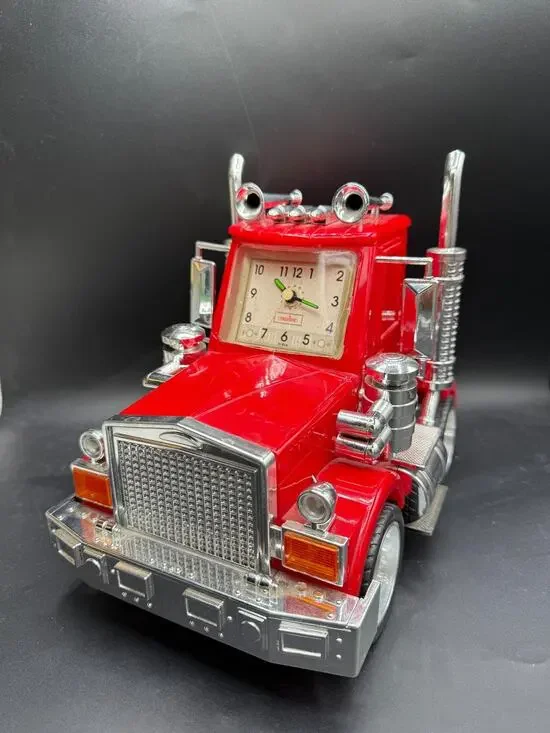 Vintage American Truck Alarm Clock Red Semi Truck Desktop Clock W/ Original Box