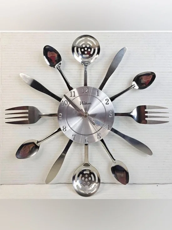 Silver Waltham Retro 15” Utensil Decorative Kitchen Wall Clock
