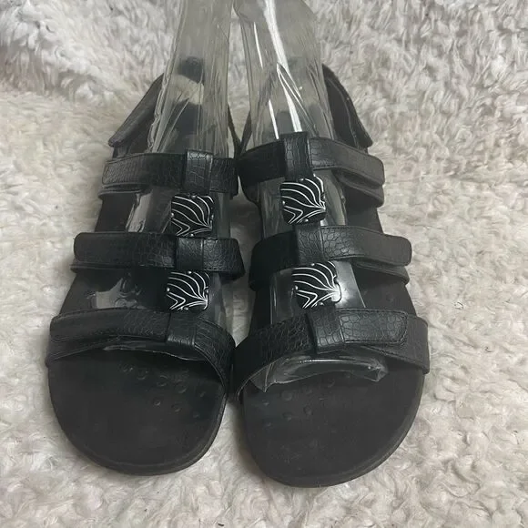 Vionic Black reptile print Open Toe Adjustable Straps Orthaheel Sandals size 10