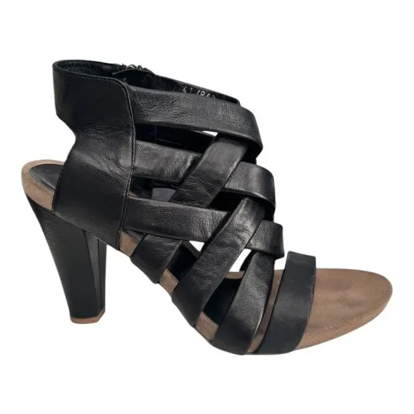 Bruno Premi Shoes Womens US 10/ 41 Black Leather Strappy Heeled Sandals Zip Back