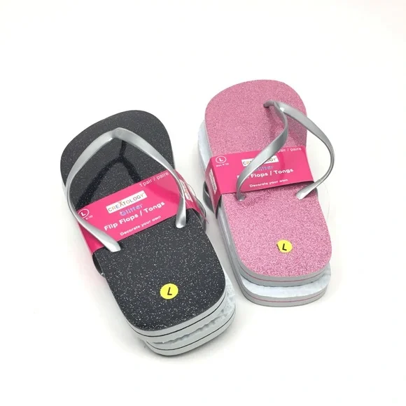 Black‎ Pink Glitter Flip Flops Decorate Own 9-10
